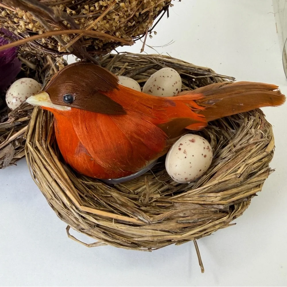 Vintage Easter Feather Birds Nest Set Twig Nest Spring Decor Cottage Lot of 9